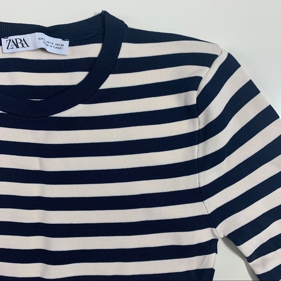 Zara navy and cream white striped king sleeve top - Picture 10 of 10